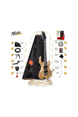 Midex Force-nt Profesyonel Axel Kasa Hsh Elektro Gitar Seti Natural