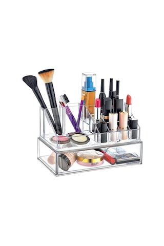 Flosoft Çekmeceli Makyaj Organizeri, Tek Katlı Kozmetik Makyaj Takı Çekmece Set Düzenleyici Şeffaf