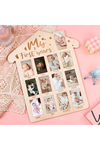 Sones 35 X 42 Cm Ahşap Yenidoğan Bebek Kilometre Taşı Anma Fotoğraf Çerçevesi Bebek Standı Aylık Plak El Sanatları Süsü