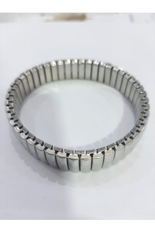 Çelik Bileklik Metal Elastikli Düz Model 1 Cm Genişlik 18 Cm Gümüş Silver Gümüş