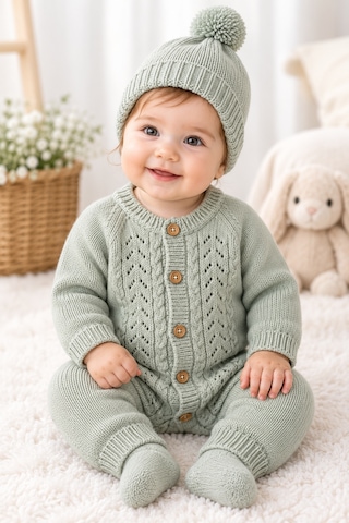 Babyhola Kız Bebek Triko Tulum Ve Bere Takımı 3005 Yeşil