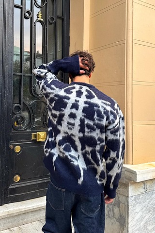 Flaw Geometrik Desen Kazak Lacivert Lacivert