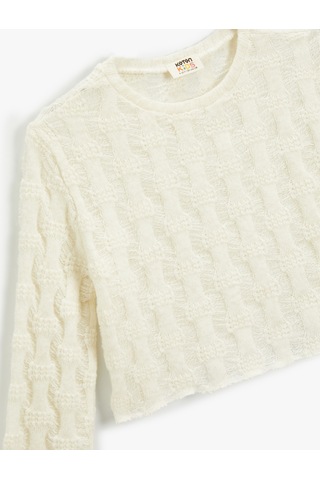 Koton Crop Sweatshirt Bisiklet Yaka Uzun Kollu Ekru 5wkg10103ak Ekru