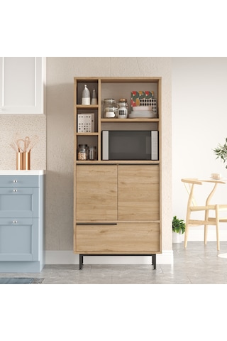 Yurudesign Ocean Mutfak Kiler Dolabı Mikrodalga 3 Kapaklı Raflı Metal Ayaklı Sepet On9a-s