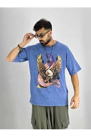 Cocopelli Erkek Yıkamalı Kumaş Baskılı T-shirt Coc2219 Çok Renkli