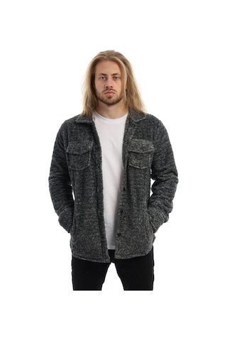 Erkek Çıt Çıt Detaylı Cepli Peluş Ceket Antrasit-melanj Antrasit Melanj