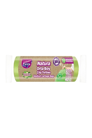 Natura Büzgülü Çöp Torbası 15'li Orta Boy 55 X 60 Cm 25'li Paket