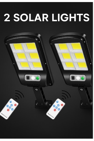 2 Adet Büyük Boy 128 Led Solar Bahçe Sokak Lambası Hareket Sensörlü Kumandalı 3 Modlu Güneş Enerjili