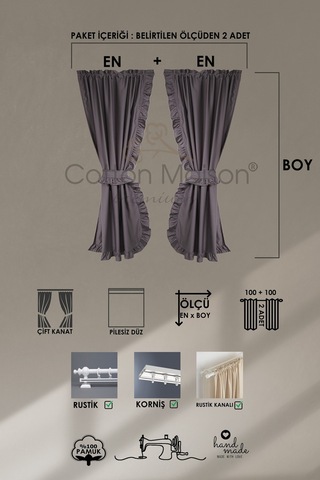 Poli Perde Çift Kanat Dikey Fırfırlı Antrasit