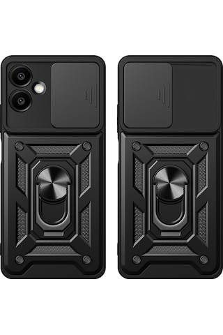 Galaxy A06 Uyumlu Magnetik Standlı Kamera Korumalı Zore Sürgülü Vega Kapak-siyah Siyah