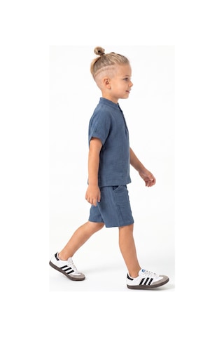 Mnk Baby & Kids Pamuklu Müslin Kumaş Yazlık Şortlu Kısa Kol Rahat Takım M00820 Indigo