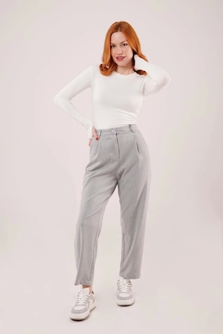 Defymoda Kapama Cep Detaylı Gri Pantolon Gri
