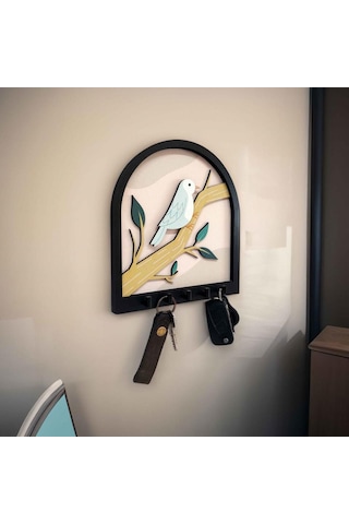 Ağaç Dalında Kuş Katmanlı Tasarım Duvar Askılık Anahtarlık Duvar Dekoru