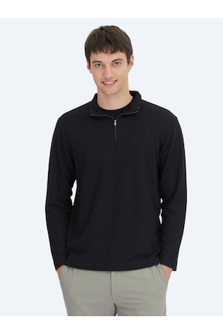 Kip Siyah Fitilli Bisiklet Yaka T-shirt Siyah