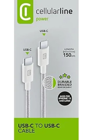 Cellularlıne Usb-c To Usb-c Örgü Dayanıklı 150 Cm Şarj Kablosu Beyaz