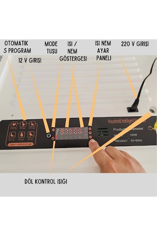 5 Otomatik Programlı 130 Tavuk Yumurta Kapasiteli Tam Otomatik Kuluçka Makinesi