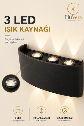 Çift Yönlü Pilsiz Gün Işığı Duvar Lambası İç Dış Mekan Duvar Aydınlatma Dekoratif Led Aplik Siyah