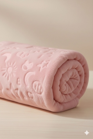Yumuşak Dokulu Kabartma Desenli Peluş Bebek Battaniyesi Pembe