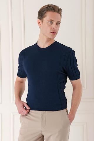 Efor Slim Fit Bisiklet Yaka Kısa Kol Lacivert Triko Tr 869 Lacivert