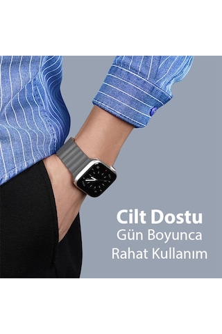 Dux Ducıs Apple Watch Uyumlu 42/44/45mm İçin Manyetik Zincir Versiyon Pu Deri Kayış Kordon- 5775
