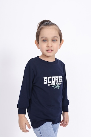 Toontoy Kids Toontoy Erkek Çocuk Relax Fit Bisiklet Yaka Baskılı Sweatshirt - 2 İplik Lacivert