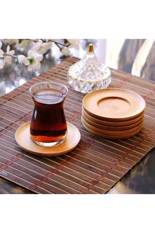 Bambu Yuvarlak Çay Tabağı Bardak Altlığı 6'li Set, Dekoratif Bambu Altlık Çok Renkli