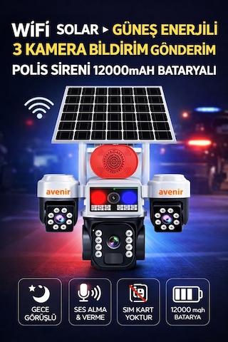 3 Kameralı Güneş Enerjili Wi-fi Güvenlik Kamerası 15mp Solar