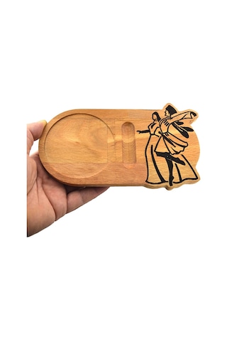 Ahşap Servis Sunum Tahta Bardak Altlığı - Kafkas Çerkes Dans Figürlü Ahşap