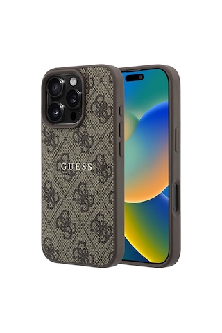 İphone 16 Pro Max Uyumlu Kılıf Guess Lisanslı M-safe Kabartmalı 4g Desenli Yazı Logolu Kapak Pembe