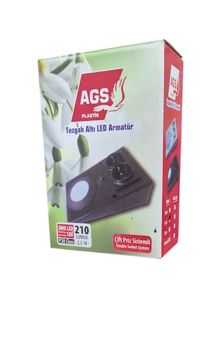 Ags Pastik Tezgah Altı Led Armatür Çift Priz Sistemli Siyah Renk