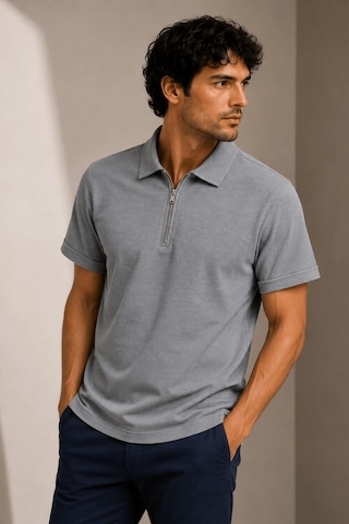 Alexandergardi Kısa Kollu Fermuarlı Polo Yaka T-shirt Gri
