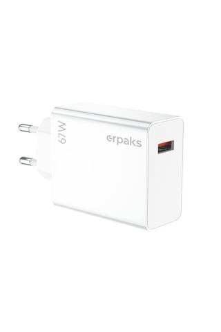 Erpaks 67w Usb-a Hizli Sarj Adaptoru Ve Usb-a/type-c Kablo Beyaz