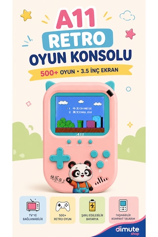 A11 Retro Oyun Konsolu 500 Oyunlu 3.5 İnç Ekran 2 Kişilik Tv Bağlantılı