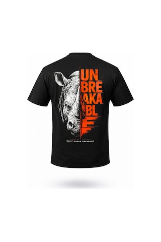 Dark Line Sırt Baskılı %100 Pamuk Oversize T-shirt Rhino Siyah