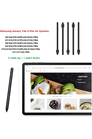 Samsung Uyumlu  S Pen Tab S6/s6 Lite, S7/s7 Plus/s7fe,s8,s8+,s8 Ultra,s9/s9+/s9 Ultra S10/s10+ 5 Tane Siyah