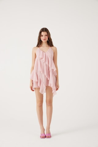 Holly Lolly Fırfırlı Boyundan Bağlamalı Mini Lea Elbise Pembe