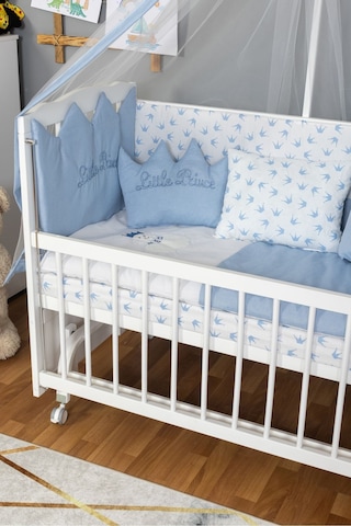 Ahşap Beşik Anne Yanı Beşik Beyaz 60x120 Mavi Prens Erkek Uyku Seti Yatak Tekerlekli Beyaz