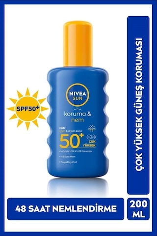 Sun Spf 50+ Koruma & 48 Saat Nemlendirme Güneş Kremi 200 Ml Sprey,çok Yüksek Güneş Koruyucu