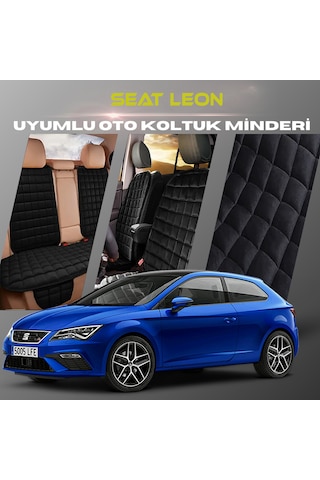 Seat Leon Siyah Renk Tay Tüyüü Cepli & Terletmez Sırtlı Oto Koltuk Minder Seti - Koltuk Koruma Kılıfı Ön & Arka Tam Set