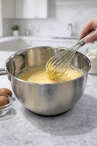 Qerhome Paslanmaz Çelik Kapaklı Karıştırma Kabı Kaymaz Tabanlı Ve Ölçü Çizgili Mikser Kabı Kırmızı 22 Cm