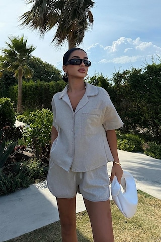 Kadın Taş Kruvaze Cotton Kısa Kol Dokuma İkili Takım Taş