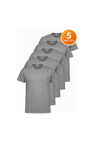 Hanclo Erkek Siyah Tişört 5 Li Paket Basic Pamuk Bisiklet Yaka Kısa Kollu T-shirt Gri