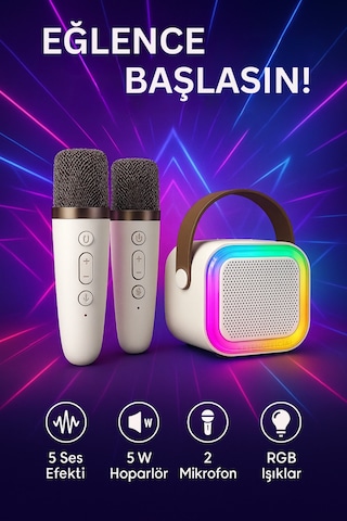 Mikrofonlu Bluetooth Karaoke Hoparlör Rgb Led Işık 5 Ses Efekti Taşınabilir Ses Bombası