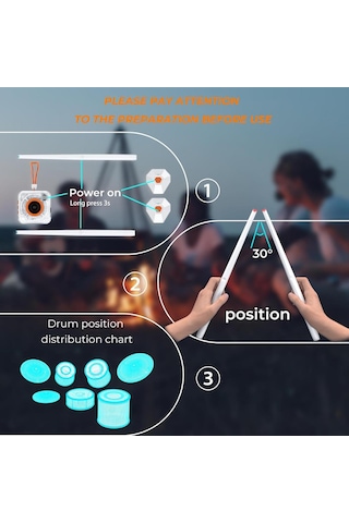 Gamsing Taşınabilir Sanal Hava Baterisi Air Drum Set - Dahili Hoparlörlü & Led Işıklı Elektronik Davul Bageti