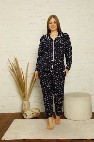 Akbeniz Kadın Pamuklu Cepli Uzun Kol Büyük Beden Pijama Takım 202 (519884273)