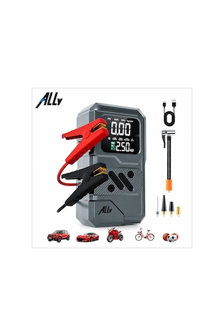 Ally 4 İn1 Jump Starter Lastik Sisirme Pompası Ve Powerbank Özellikli Starter Akü Takviye Seti