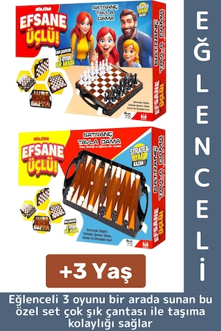 Eğlenceli Çocuk Yetişkin Aile Okul Eğitici Taşıma Çantalı Tavla Satranç Dama 3 İn 1 Özel Oyun Seti