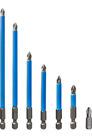 Xindoker 7'li Çapraz Tornavida Ucu Seti - Mavi Gri Renkli, 25-150mm Uzunlukları, Güçlü Manyetik Fonksiyonlu