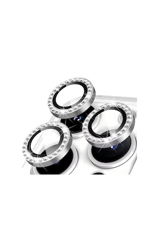 Forzacase Apple Uyumlu iPhone 17 Pro Max İle Elmas Taşlı Kamera Camı Lens Koruyucu Halka Seti - Fc1126 Gümüş