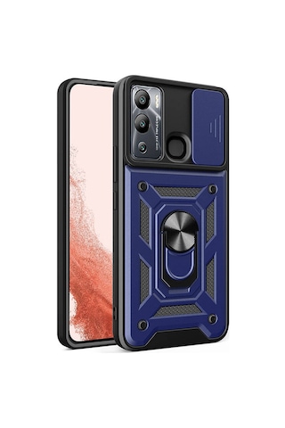 Goocamp İnfinix Hot 12i Kılıf Magnetik Standlı Kamera Korumalı Sürgülü Vega Kapak - Mavi